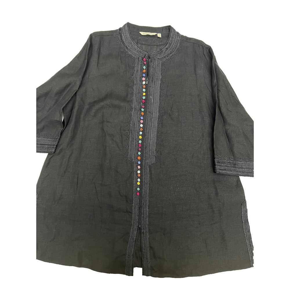 NWT Soft Surroundings Jacket Top Black Linen Embroidered Boho Lagenlook Artsy 1X
